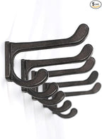 Ambipolar 5 Pack Decorative Cast Iron Heavy Duty Double Hooks, Wall Mounted Coat Hooks, Vintage Inspired (Antique Black) (Modern Type)