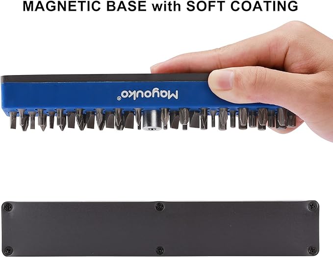 Mayouko 1/4" Magnetic Hex Bit Holder Rack Organizer, 43 Holes, 1/4-Inch Drill Bit Holder, Red&Blue, 2 Racks, Magnetic Bit Holder with Magnet Base for Screwdriver Bits