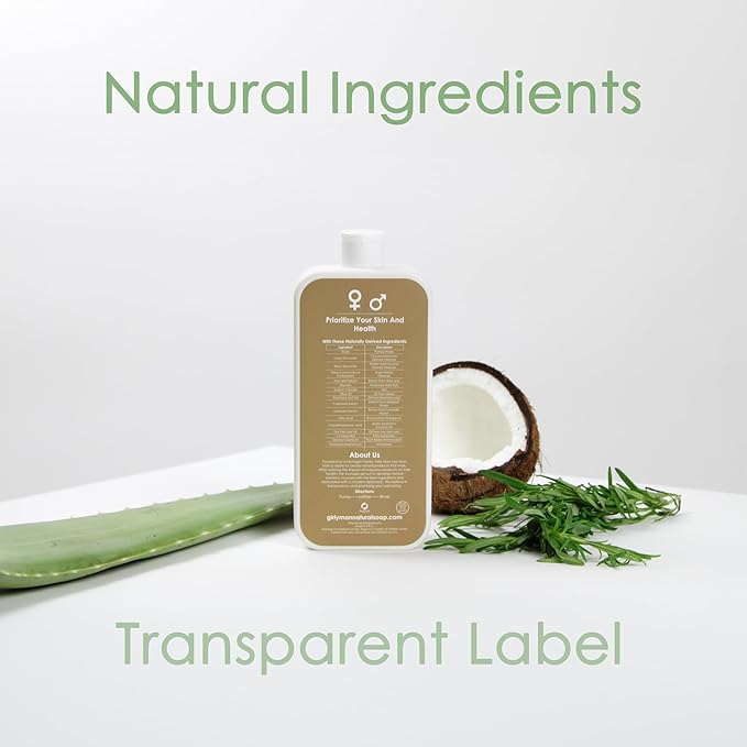 GirlyMan Natural Body Wash - Made with Olive Oil & Aloe Extract, No Artificial Fragrance, PH Balanced, Gentle Formula, Nourishing Ingredients, Family Owned (Rosemary Tea Tree)