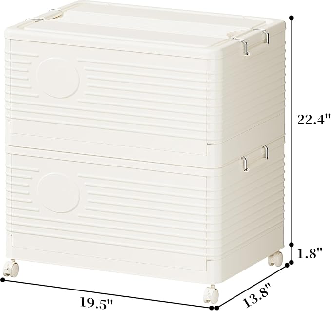 Plastic folding Storage Bins with Lids,Stackable Storage Bins for Clothes,Storage Container,Room Organizer, for Living Room,Bedroom,Office, Kitchen,Bathroom,cream white,2pack