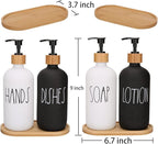4 Pcs White and Black Hand and Dish Soap and Lotion Dispenser Set with Tray Farmhouse Decor for Bathroom Kitchen Sink
