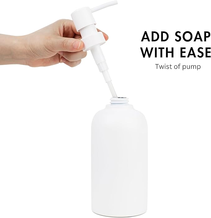 Matte White Soap Dispenser for Bathroom, 15oz Round Rustproof Liquid Hand Dish Soap Dispenser Pump for Kitchen Sink, Countertop, and Bathroom