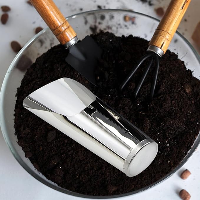 YARNOW Bonsai Soil Scoop Metal: Stainless Steel Garden Hand Soil Scooper Bucket Shovel Potted Succulent Plant Transplanting Shovel Spoon Bonsai Tool Kit Gardening Tool