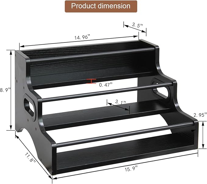 AT-VALY 3-Tier Spice Rack, Iron&MDF Kitchen Storage Shelf, Space-Saving Countertop Organizer for Spices, Herbs, Seasonings, Sturdy Stylish Condiment Holder,Countertop Wine Rack (Black Grain)