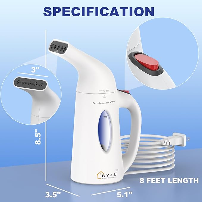 Powerful Travel Steamer for Clothes Handheld Clothing Steamer Handheld Garment Steamer Wrinkle Remover for Home and Travel White