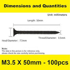 #6 x 2'' Wood Screws, Phillips Flat Head Long Screws, Self-Tapping Countersunk Screws, Exterior Wood Screws, Fasteners for Various Woodworking Repairs and DIY Projects (100 pcs)