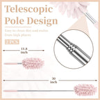 2 PCS Car Interior Duster with Extension Pole, Microfiber Car Duster with Bendable Head, Cars Dusters Exterior&Interior Scratch Free, for Cleaning of Vehicle Details, Offices, Windows(Pink)