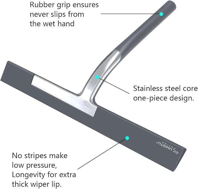Shower Squeegee for Glass Doors, RICHMIRTH 11" Inch Width Silicone Rubber Blade Squeegee Window Cleaner Tool Squeegee for Shower Glass Doors Bathroom Mirror Car Window Tile - Gray