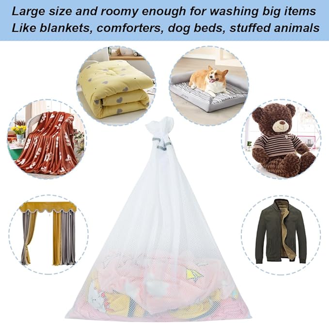 Vivifying Mesh Laundry Bags, 2 Pack XXXL Extra Large Honeycomb Laundry Bags with Zipper for Washing Machine, Coats, Stuffed Toys, Blanket, Sweater, Delicates Clothes