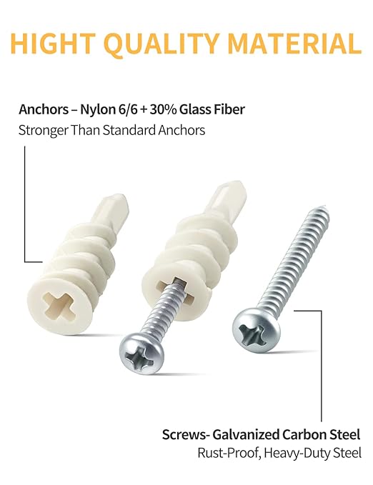 Self Drilling Drywall Anchors and Screws Kit (120PCS, 2 Sizes – #6 & #8) – Heavy Duty Wall Anchors for Curtain Rods,Shelves,Picture Frames – No Pre-Drill,Easy Installation