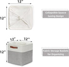 HNZIGE Storage Basket(4 Pack) Fabric Baskets for Organizing Clothes Closet,Towels,Cube Storage Bins,12x12 Storage Cube basket with Handles for Shelves,Toys,Blankets,Office,Room Storage(White&Grey)