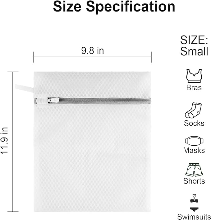 Small Honeycomb Lingerie Bags with Hanging Loop- MDSXO 3 Pack Mesh Laundry Bags for Washing Delicates, White Wash Bags for Socks, Bra, Mask, Baby Clothes 10 * 12 inch [3 Pack]