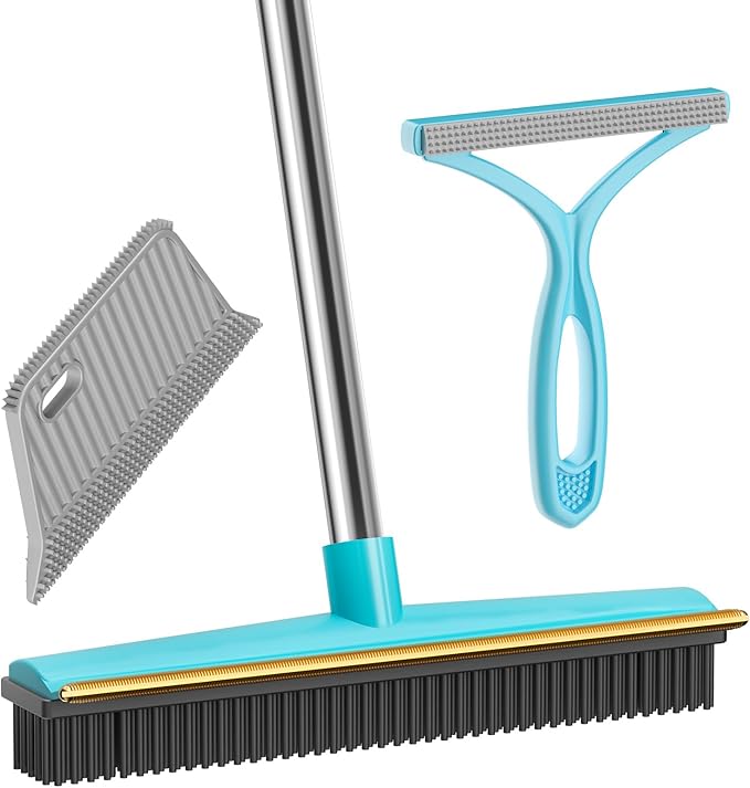 Carpet Rake for Pet Hair Removal (3 Pack),Dog Cat Fur Remover Rubber Broom,Carpet Rake - 60" Long Handle Lint Shaver Cleaner Tools,Scraper Brush for Carpet,Rug,Car Mat,Couch,Pet Bed,Furniture