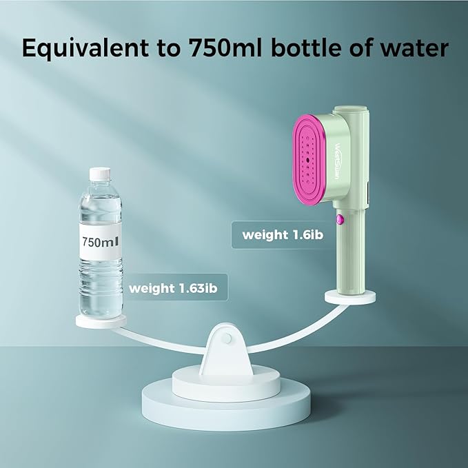 Portable Travel Steamer for Clothes, Fast Wrinkle Remover Garment Steamer for Home & Travel, 2-in-1 Iron & Steam with 90°Rotatable Head, Handheld Iron Steamer with LCD Temperature Display