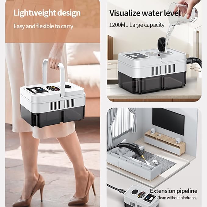 Portable Steam Cleaner Handheld Steam Cleaner High Pressure Steamer for Deep cleaning 1200ML Steam Cleaning Machine for Home Use With 6 Brushes Cleaning for Couch Auto Floor (White)