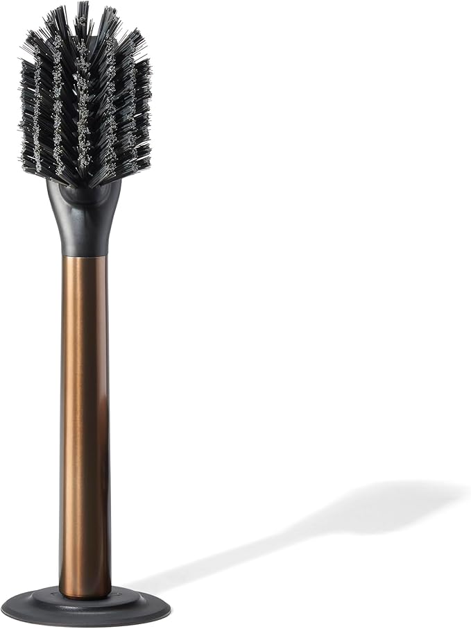 Ionic Dish Brush, Magnetized to Stand Upright, Stainless Steel with Replaceable Head, Bronze