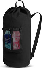 Canvas backpack laundry bag, laundry backpack with shoulder straps and mesh pockets, durable laundry basket bag with drawstring closure, suitable for college, laundromats, and apartments.