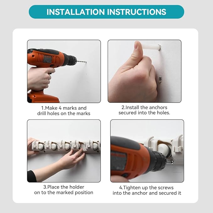 Broom Holder Wall Mount, 2 Packs Heavy Duty Cleaning Supplies Organizer, Garden Tool & Utility Closet with Hook, Mop & Broom Hook Wall Mounted for Bathroom, Garage, Kitchen, Laundry (White-2pcs)