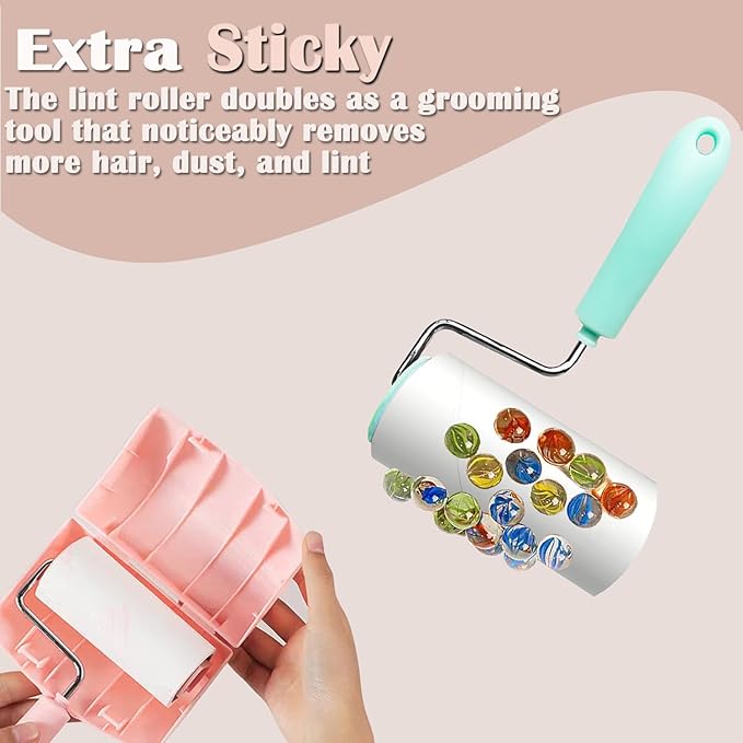 Lint Roller Remover with 180 Sheets, Pet Hair Remover Extra Sticky Roller Hair Dust Remover for Clothes, Furniture, Travel Household 1 Handle+3 Rollers Dog &Cat Hair Removal (Green)