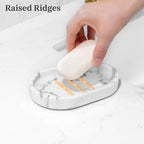 Luxspire Soap Dish, Bar Soap Holder, Soap Tray with Raised Design, Oval Soap Dish Soap Container for Bathroom Sink Kitchen Counter, Gravel White