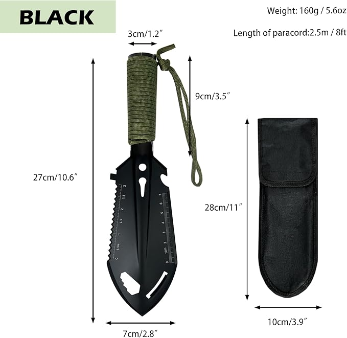 2 Pack Samll Survival Shovel, 9 in 1 Mini Camping Shovel, Ultralight Backpacking Trowel Shovel, Backpacking Gear for Hiking, Camping and Survival Bags (Black)