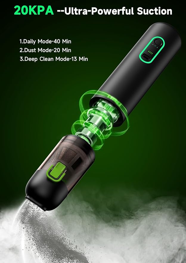 Car Vaccum, Rapair VC28 Handheld Vacuum, 4-in-1 Mini Vacuum Cleaner with 20000pa Suction Power, Rechargeable Vacuum with 3 Suction Modes, Portable Cordless Vacuum for Car, Home, Office Desk, Keyboards