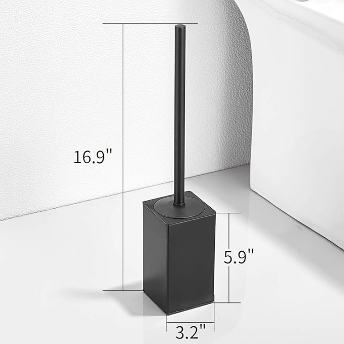 Freestanding Toilet Brush Holder for bathrooms 304 Stainless Steel Toilet Brush Stand Square Storage and Organization Rust Resistant 17-inch high Matte Black Finished