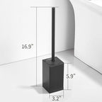 Freestanding Toilet Brush Holder for bathrooms 304 Stainless Steel Toilet Brush Stand Square Storage and Organization Rust Resistant 17-inch high Matte Black Finished