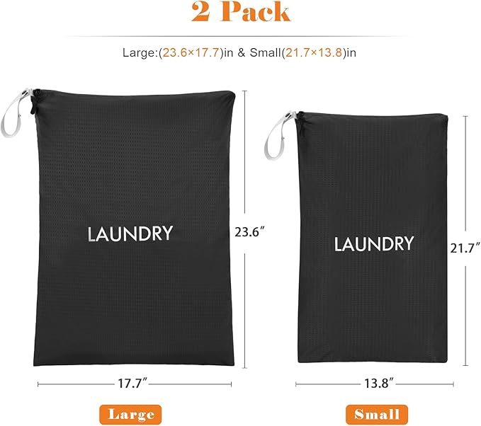 WiseBoy 2 Pack Laundry Bags, Washable Wet Dry Bag, Travel Laundry Bag Dirty Clothes Organizer, Swimming Yoga Bathing Suit Workout Wet Dry Bag - Black