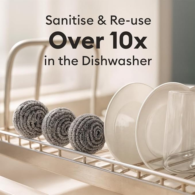 Vove Stainless Steel Scouring Pads, 6-Pack Heavy-Duty Metal Scrubbers for Cast Iron, Pots, Pans, Griddles, Grills, Stovetops, Sinks, Tough Grime Removers, FSC-Certified Packaging