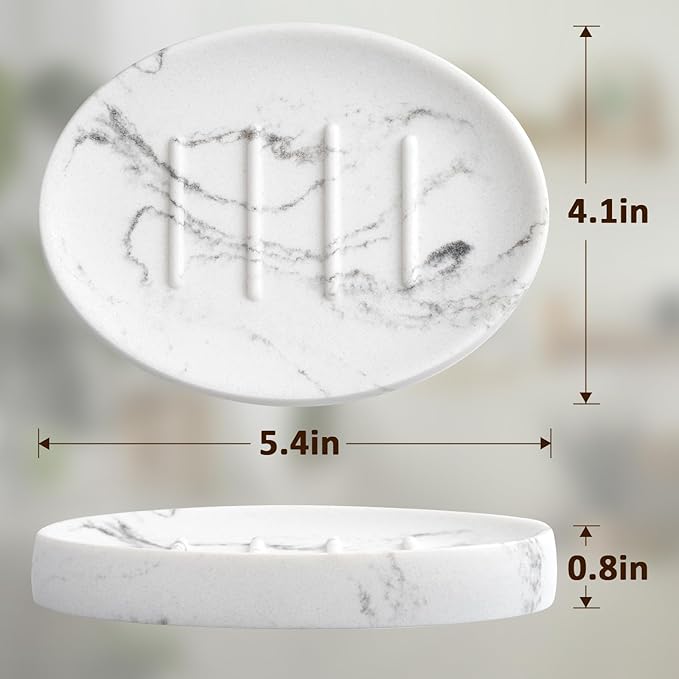 Resin Soap Dish Bathroom,Marble Look Soap Holder for Shower,Soap Tray for Kitchen Sink(Marble White)