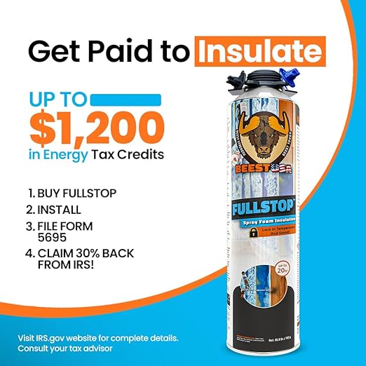 BEEST FullStop Spray Foam Insulation for Wall & Attic (20 Board ft/sq.ft) Perfect Heat & Acoustic Proofing for Reduced Energy Bills - One Component Polyurethane Foam Insulation Can - 1 Pack (26.8 oz)