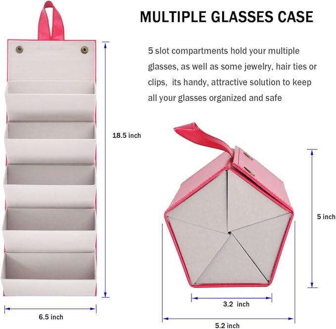 Kenpal Sunglasses Storage Organizer Holder Foldable Travel Case with 5 Slot Compartments for Multiple Glasses