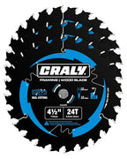 CRALY 4-1/2 Inch 24 Teeth Wood Cutting Framing Circular Saw Blade, 3/8 Inch Arbor, Carbide Tipped, Thin Kerf, Black Ice™ Coating, for Plywood, MDF, OSB, Laminated, 3-Pack(C0424FR-3)