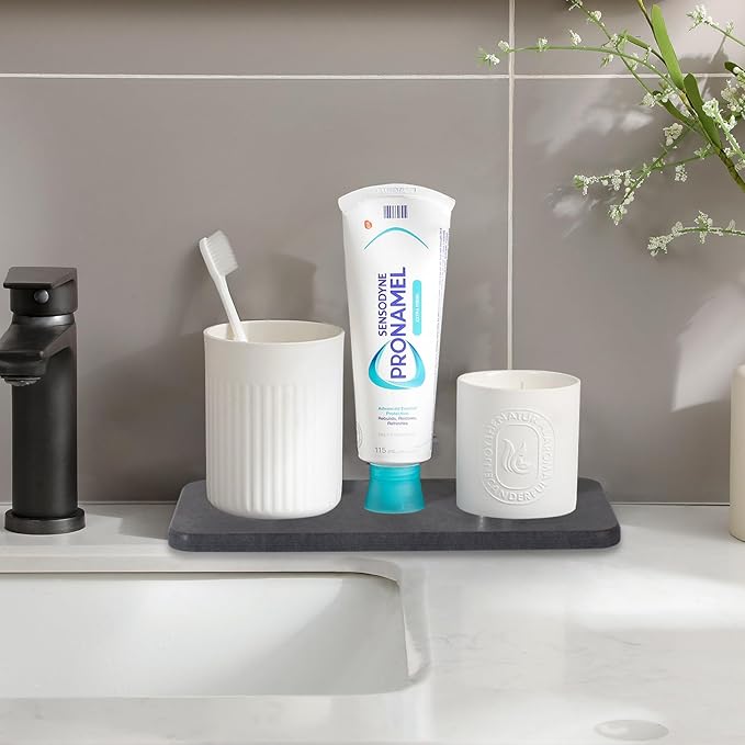 Water Absorbing Stone Tray for Sink, Diatomite Bathroom Tray Quick Dry Dish Soap Holder Kitchen Sink Organizer for Modern Home Decor - Dark Grey