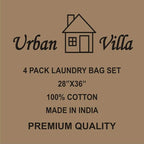 Urban Villa Laundry Bags Canvas Dirty Clothes Travel Laundry Bag Machine Washable|Reusable Hamper Liner Bag for Garments Delicates Lingerie with Drawstring Closure 4 Pack|Size 28 x 36 Inches