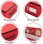 Primode Wrapping Paper Storage Container | Gift Wrap Organizer Under Bed | 41”x14”x6” | Fits 18-24 Rolls Up to 40” | 600D Oxford | Box Holder with Pockets for Ribbon, Bows and Accessories (Red)