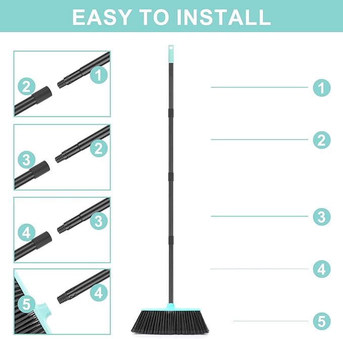 KeFanta Outdoor/Indoor Broom for Floors, 53" Long Handle Angle Broom for Sweeping Indoor Concrete Courtyard Garage Patio Home Kitchen Office Lobby