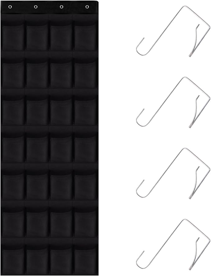 28 Mesh Pockets Hanging Shoe Organizer, Over the Door Shoe Organizer，Closet Storage Holder for Back of Door Storage Holder for Back of Door(Black)