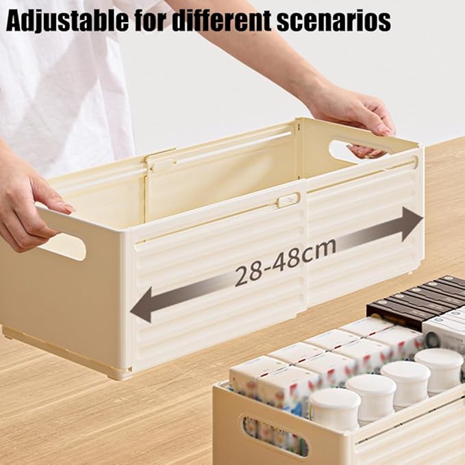 Foldable Storage Bins, 2 Pack Plastic Expandable Boxes for Organizing, Adjustable from 11-18.8" Drawer Organizers Separators Dividers for Bedroom Kitchen Utensils Tools Closet, Small