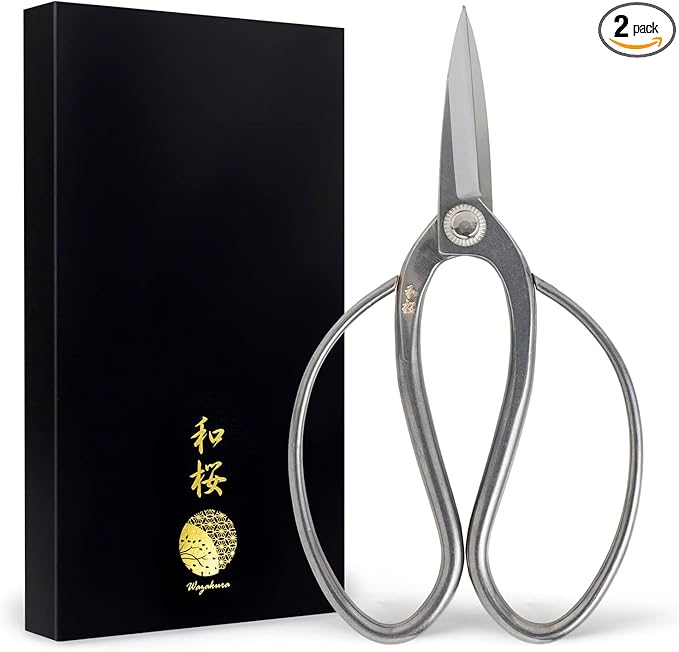 Wazakura Yasugi Stainless Steel Made in Japan Traditional Bonsai Scissors 7 in (180 mm), Pruning Shears for Bonsai Trees, Japanese Gardening Tools
