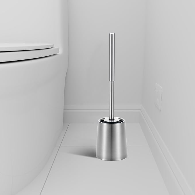 SUS304 Stainless Steel Toilet Brush and Holder Toilet Brush Bowl Cleaning Brush Double Layer Holder Long Brush Handle High Density Silicone Head