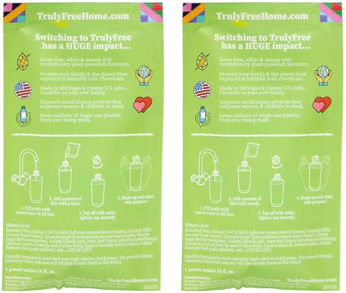 Natural Concentrated Dish Detergent Dishwashing Liquid | Plant-Based Dish Soap | Sweet Basil Fresh Scent | 2 Refill Packs with 1 Empty Refillable Squeeze Bottle (16 Oz)
