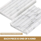 2PCS Koville Italian Natural Marble Soap Dish for Shower, Stone Soap Tray for Bathroom, Bar Soap Holder for Sink, Stripe Grooves Saver Keep Bars Dry Easy Clean (Bianco Carrara)