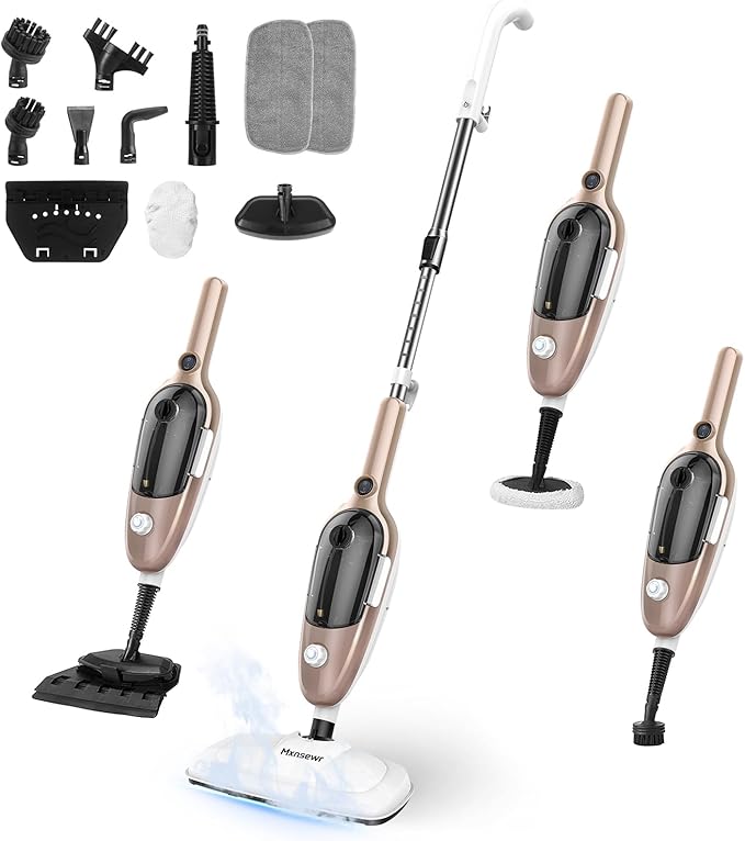 Steam Mop - All-in-one Powerful Handheld Steam Cleaner Detachable Floor Steamer with 11 Accessories, MultiPurpose Steamer for Hardwood Floors, Clothes,Windows,Tiles,Carpet, Whole Home Use, Rose Gold