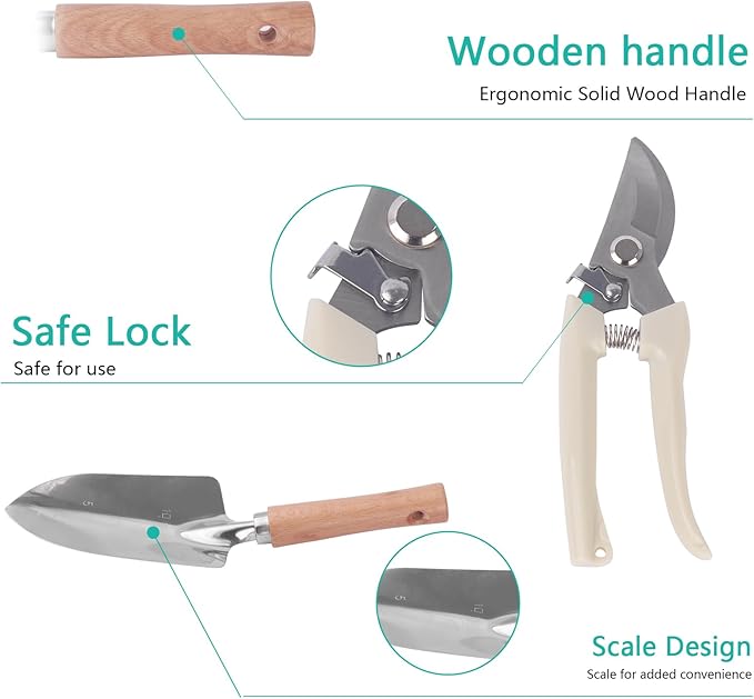 Garden Tool Set, 7 Pcs Floral Gardening Set for Women Leaf Camouflage Gardening Kit with Garden Tool Bag, Trowel, Weeder Fork, Hand Rake, Pruning Shears, Cultivator, Transplanter