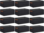 GhvyenntteS Small Fabric Storage Bins 12 Pack, 11.8" x 7.87" x 5.11" Storage Basket with Leather Handles, Closet Storage Bins for Shelves, Storage Baskets for Shelves, DVD Storage (Black)