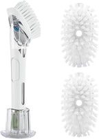 RIMAY Dish Brush with Soap Dispenser Storage Set, Soap Dispensing Dish Brush with 2 Pcs Brush Refills & Holder, Kitchen Dish Washing Wand with Handle for Dishes/Pans/Pots/Sink (White)