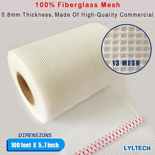 Drywall Joint Tape- 5.7in X 100 ft,13 MESH,100% Fiberglass,Heavy-Duty Self-Adhesive Wall Crack and Seam Patch