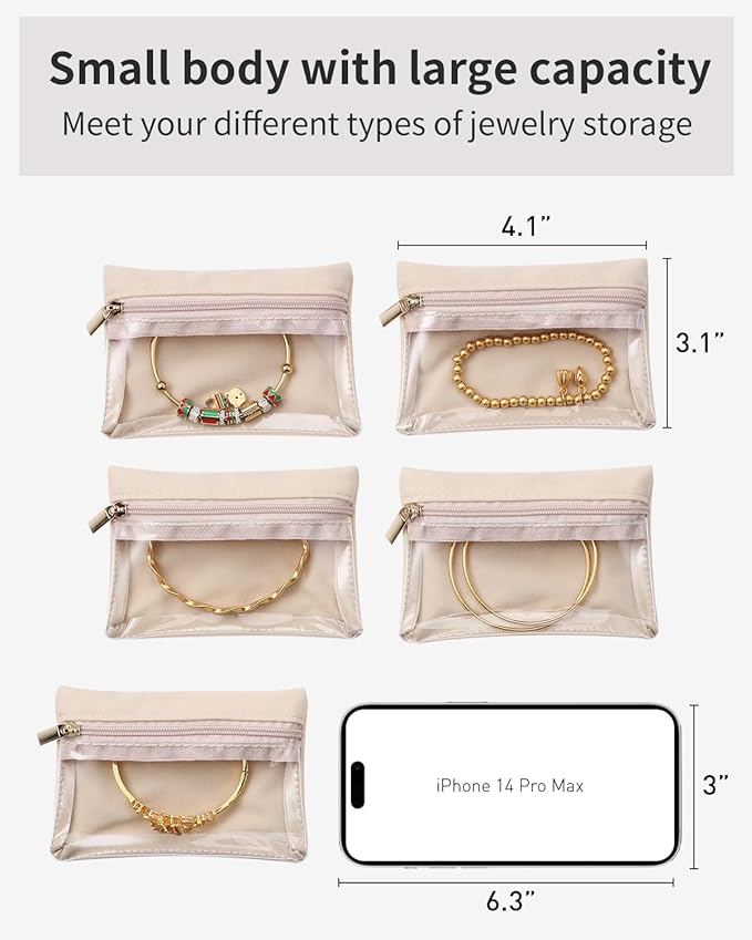 Vlando Jewelry Travel Case,Travel Jewelry Organizer with Clear Velvet Jewelry Bags Zipper Pouch for Women Girl Gift 6Pcs